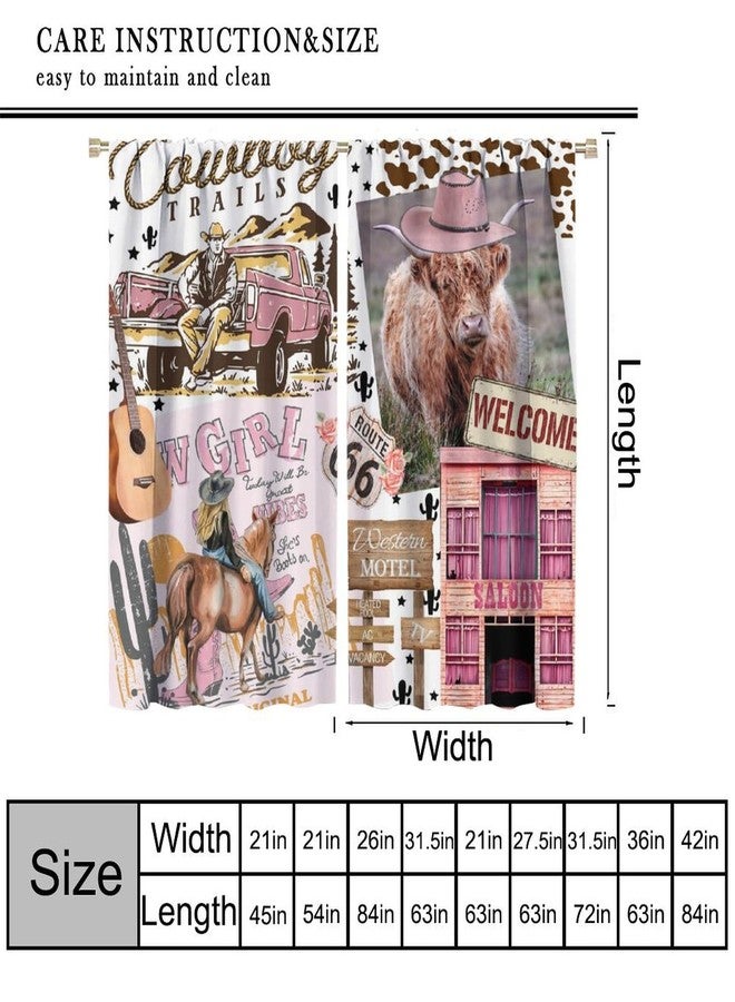 AAVEUP Cowboy Curtains for Kids,Rural Pink Western Desert Highland Cow Railway Cactus Cowboy Women Guitar Window Drapes Print for Girls Bedroom Living Room 42x45in（No Blackout） - Image 3